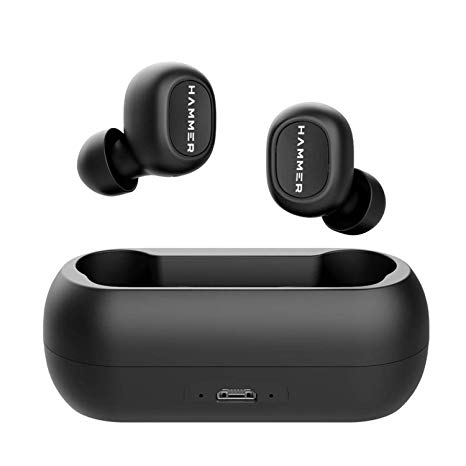 HAMMER Solo Truly Twin Wireless Bluetooth V5.0 Earbuds with Mic & Charging Case, Compatible with Android & iOS (Black)