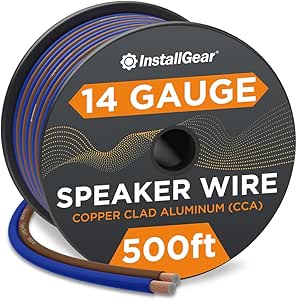 InstallGear 14 Gauge AWG 500ft Speaker Wire True Spec and Soft Touch Cable - Blue/Black (Great Use for Car Speakers Stereos, Home Theater Speakers, Surround Sound, Radio)