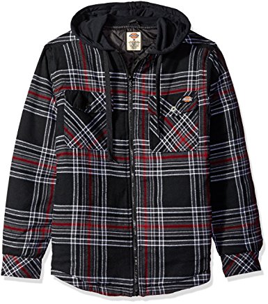 Dickies Men's Relaxed Fit Quilted Flannel Overshirt with Fleece Hood