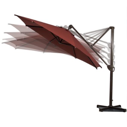 Abba Patio 11-Feet Octagon Offset Cantilever Patio Umbrella with Vertical Tilt and Cross Base, Dark Red