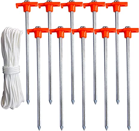 ABCCANOPY Tent Stakes, Camping Tent Stakes, 10" Galvanized Non-Rust Stakes Pegs for Pop Up Canopy, Camping Tent, Patio Shade, Hiking, 10pc-Pack, (Orange)