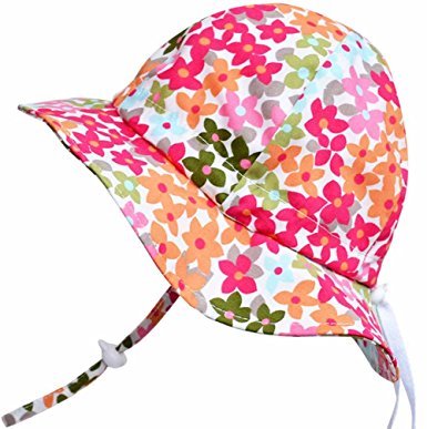 Baby Toddler Kids Sun Hat with Chin Strap, Drawstring Adjust Head Size, Breathable 50  UPF Cotton