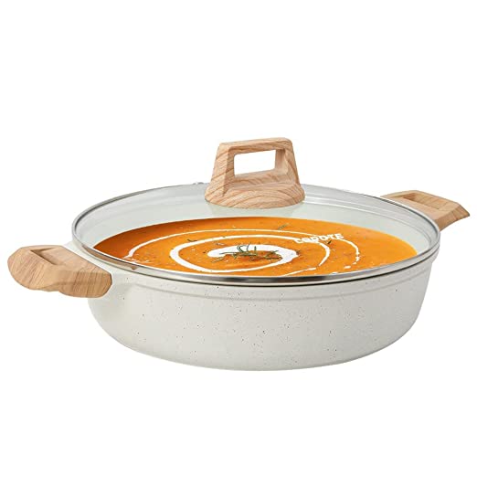 Carote Non Stick Kadai with Lid, Induction Kadai, Granite Covered Kadhai, Biriyani Pot, Kadhai for Deep Frying, 24cm, White