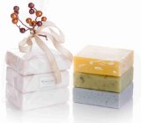 ORGANIC HANDMADE SOAP GIFT SET - ALL NATURAL - Scented w Pure Aromatherapy Grade Essential Oils - 3 Full Size Bars - Comes Boxed Gift Wrapped in Cellophane w Satin Bow and Spring Floral Embellishment