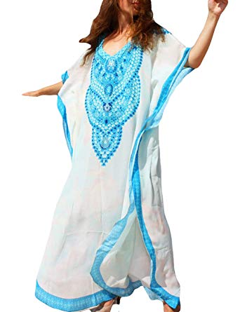 Bsubseach Women Bathing Suits Cover Up Ethnic Print Kaftan Beach Maxi Dress