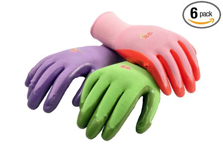 Women's Garden Gloves, 6 Pair Pack, assorted colors. Women's Medium