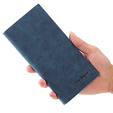 Mfeo 0.5cm Soft Leather Durable Slim Wallets Long Bifold Multi-Card Wallet