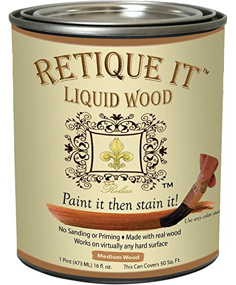 Retique It Liquid Wood - Medium Wood Pint - Paint it then stain it - Stainable Wood Fiber Paint - Put a fresh coat of wood on it (16oz Medium Wood)
