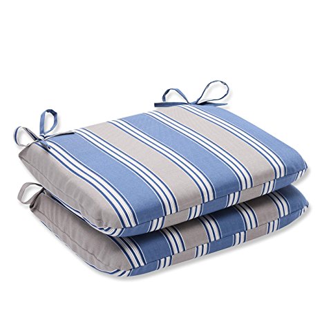 Pillow Perfect Indoor/Outdoor Blue/Tan Striped Seat Cushion, Rounded, 2-Pack