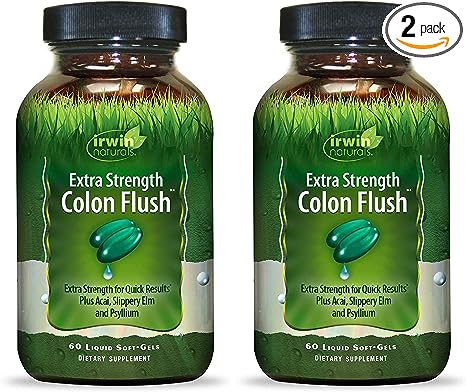 Irwin Naturals Extra Strength Colon Flush, with Acai, Slippery Elm, and Psyllium | 60 Liquid Soft-Gels