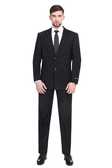 P&L Men's Two-Piece Classic Fit Office 2 Button Suit Jacket & Pleated Pants Set