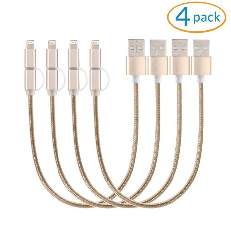 [4 Pack] EReach 2-in-1 High Speed USB Charging/Sync Data Cable [10 Inches] Nylon Braided Micro USB Cable Lightning Cable for iPhone 5/5S/6/6 Plus/6S/6S Plus Android Samsung