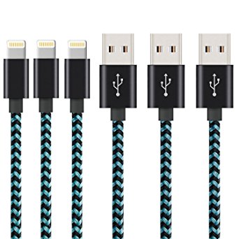 Suanna Lightning Cable, 3Pack 6FT Certified Nylon Braided Cord iPhone Cable Certified to USB Charging Cable for iPhone 7, 7 Plus, 6S, 6 , SE, 5S, 5, iPad Air/Mini, iPod Nano 7 (Green Black)