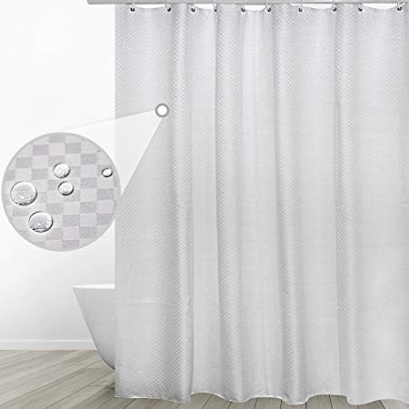 Eforgift Thickened Fabric Shower Curtain,Heavy Weight Waterproof Bathroom Curtain, Classic White Checks, 36-inch x 72-inch