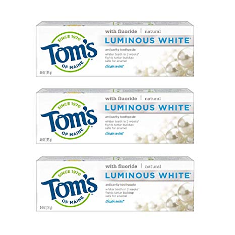 Tom's of Maine Luminous White Natural Toothpaste, Anticavity, Clean Mint, 4.0 Oz 3 Pack