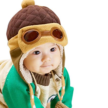 Fullkang Baby Boys Earflap Hat, Winter Warm Pilot Aviator Crochet Caps (Coffee)