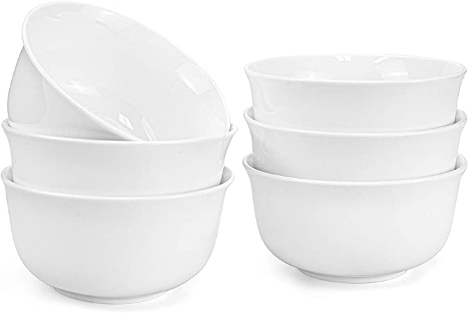 Foraineam 15 Ounce Porcelain Cereal Bowls 5 Inches White Soup Bowl Set for Dinner, Dessert, Salad, Fruit, Small Side Dishes, Set of 6