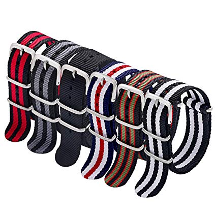 Carty NATO Strap 6 Packs 18mm 20mm 22mm Watch Band Nylon Replacement Watch Straps for Men Women