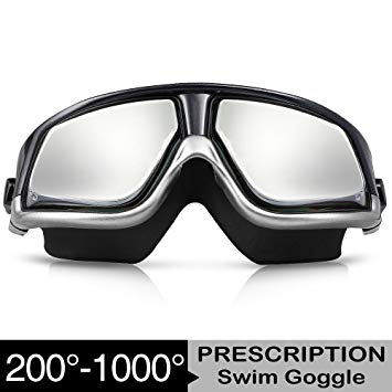 Zionor RX Prescription Swim Goggles, Optical Corrective Swimming Goggles Leakproof Anti-Fog UV Protection Nearsighted Shortsighted Myopia for Men and Women
