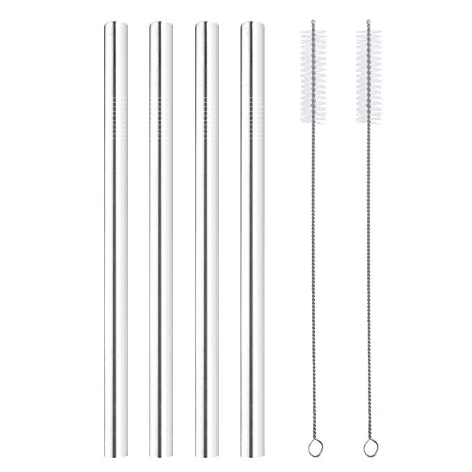 Set of 4 Stainless Steel Straws,Alotpower Reusable Drinking Straws 8.5 Inch with Cleaning Brush for Travel Mug Cups 20oz Extra Wide Straws for Smoothie Milkshake Thick Shake (12mm Diameter)