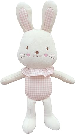Super Soft Organic Cotton Baby First Friend, Attachment Doll for Baby, Pillow Buddy, Plush Animal Toys, Stuffed Animal Bunny, Chubby Cheeks Frill Bunny (Cherry Blossom)