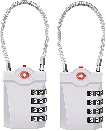 ZHENGE Travel Locks 2 Pack, TSA Approved Luggage Locks Open Alert Indicator, 4 Digit Combination Padlock Flexible Cable for Suitcases, Gym, School- Easy Read