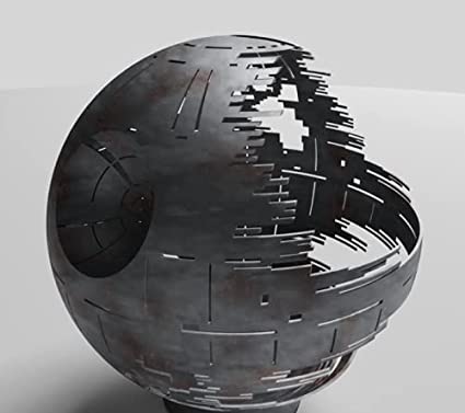 Carbon Steel Outdoor Fireball FirePit Sphere for Backyard, Garden, Patio, Cottage. 900mm Diameter, 6mm Thick. Tree Style Base. (Deathstar)
