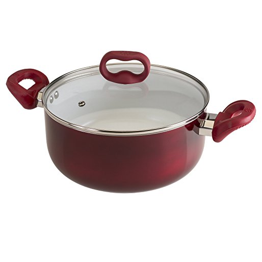 Ecolution Bliss 5 Qt. Non-Stick Dutch Oven W/Tempered Glass Lid with Steam Vent - PFOA, PTFE & Lead Free, , Candy Apple Exterior / White Interior