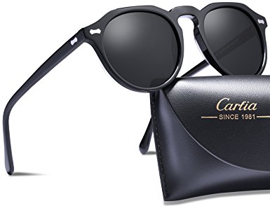 Carfia Polarized Sunglasses for Women Men丨Vintage Round Sunglasses with Case丨100% UV400 Protection