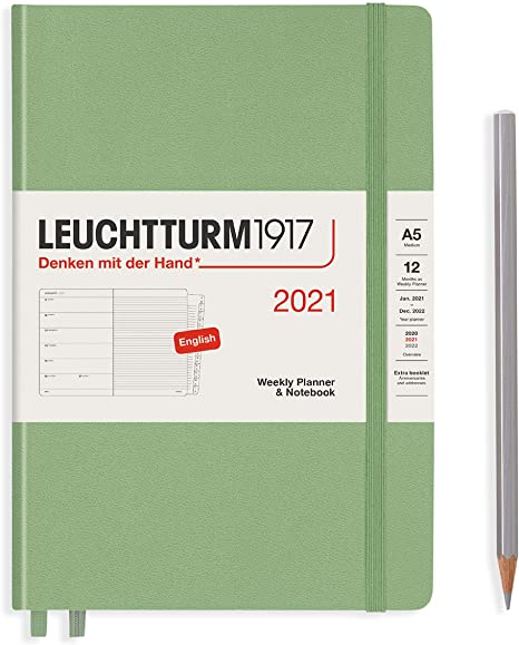 Leuchtturm1917 Weekly Planner & Notebook Medium (A5) 2021 with Extra Booklet, English, Sage