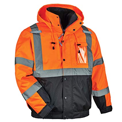 High Visibility Reflective Winter Bomber Jacket, Black Bottom, Zip Out Fleece Liner, ANSI Compliant, Ergodyne GloWear 8381