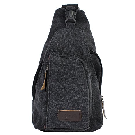 PsmGoods® Men Shoulder Bag Leisure Canvas Pocket Travel Hiking Bag Backpack Chest Pouch Sling Black