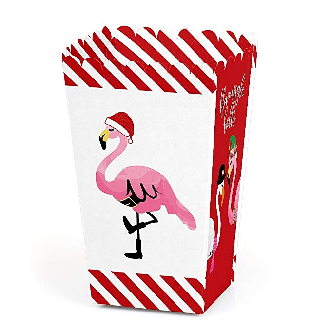 Big Dot of Happiness Flamingle Bells - Tropical Flamingo Christmas Party Favor Popcorn Treat Boxes - Set of 12