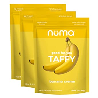 Healthy Banana Cream Taffy Candy – Low Sugar, High Protein, Low Calorie, All Natural, Gluten Free – 3 Bags with 8 Individually Wrapped Chews Each