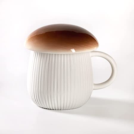 AVAFORT Mushroom Lid Ceramic Coffee Mug Mushroom Ceramic Mug with Handle and Lid, 10oz (BROWN)