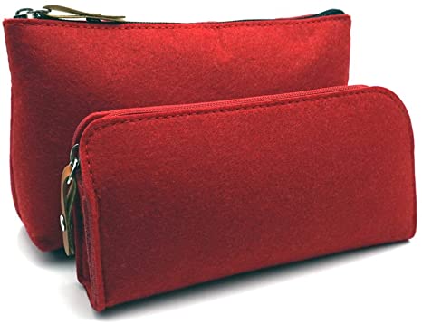 ERCENTURY Pencil Bag Pen Holder Cosmetic Pouch Bag, Felt Pouch Zipper Bag for School / Office Supplies, Stationeries or Makeup Accessories.2 Sizes in 1 Pack. (Red)