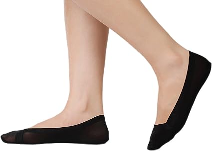 Women No Show Ultra Elastic Liner Nylon Silk Hidden Cotton Boat Socks(4 Pairs) (Shoe Size 5-8.5, 4Black)