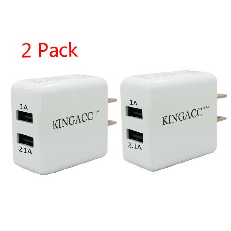 Wall ChargerKingAccTM 2-Pack 10W 21A Dual Port USB Wall Charger With PowerSmartTM Technology for Apple iPad AiriPadsiPad MiniiPhone 6 6Plus 5 4Samsung Galaxy S4 S5 S6 Note 2 3 4 Tab series NexusHTC Motorola Android Devices-1 Year Warranty