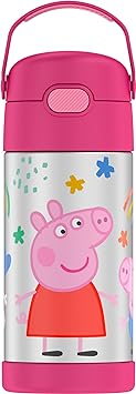 THERMOS FUNTAINER 12 Ounce Stainless Steel Vacuum Insulated Kids Straw Bottle, Peppa Pig