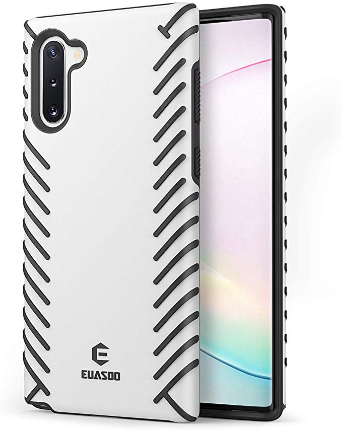 EUASOO Galaxy Note 10 Case, Shockproof Hard PC  Soft TPU Double Protection, Stylish Slim Lightweight Non-Slip Cover Case, Support Wireless Charging, Only Compatible for Samsung Galaxy Note 10, White