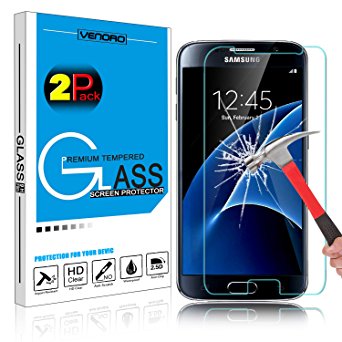 [2 Pack] Galaxy S7 Tempered Glass Screen Protector, HengTech (TM) HD Clear Oleophobic Coating Screen Film Guard for Samsung Galaxy S7 S VII G930 GS7 All Carriers with 9H Hardness