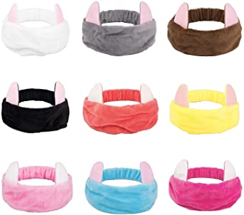 9 Pack Women Elastic Velvet Cute Cat Ears Headbands Makeup Cosmetic Spa Facial Cleansing Beauty Tool Hair Band
