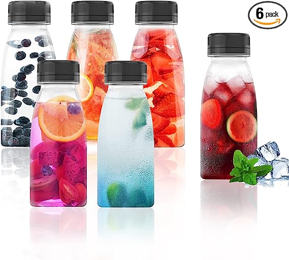 6 Pcs 4 Oz Plastic Juice Bottles Empty Clear Containers with Tamper Proof Lids for Juice, Milk and Other Beverage