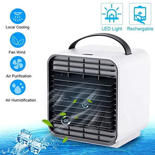 JYSW Air Conditioner Fan, Personal Portable Mini Air Cooler Fan USB Circulator Purifier Humidifier Personal Air Space Cooler Fan with 3 Speeds and Night Light, for Home Room Office Outdoors