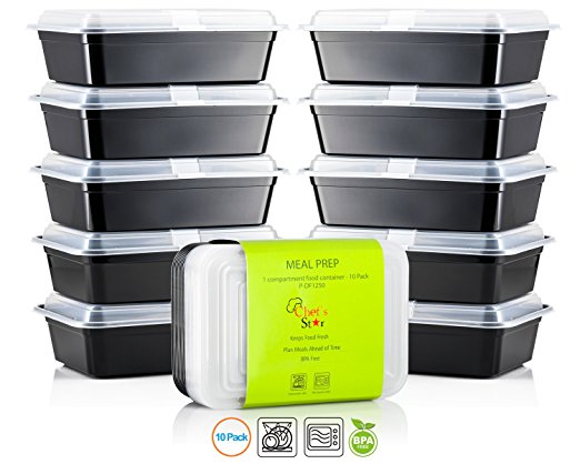 Chef's Star 1 Compartment Reusable Food Storage Containers with Lids - 33 oz - BPA Free - Microwave Safe - Dishwasher Safe - Stackable - 10 Pack