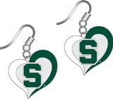 Michigan State Spartans Swirl Heart Dangle Logo Earring Set NCAA Charm Gift