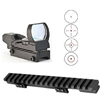 Ultimate Arms Gear Ruger Ranch Rifle .223 7.62 Mini-14 Mini-30 PC-9 PC-4 Carbine Rail Mount   CQB 4 Reticle Red Open Reflex Sight with Weaver-Picatinny Rail Mount