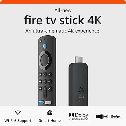 All-new Amazon Fire TV Stick 4K streaming device, includes support for Wi-Fi 6, Dolby Vision/Atmos, free & live TV