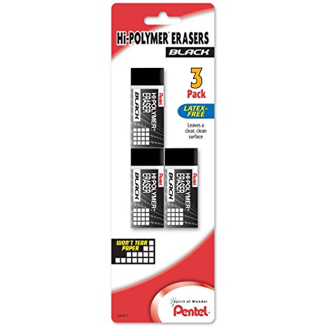 Pentel Hi-Polymer Block Eraser, Black, 3 Pack (ZEAH06BP3)