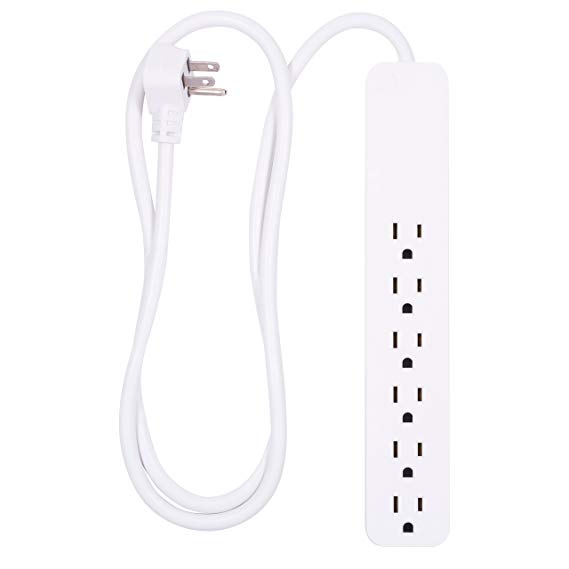 GE Power Strip Surge Protector, 6 Outlets, Fast Charge, Flat Plug, Long Power Cord, 4ft, Wall Mount, Warranty, White, 37210